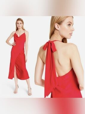 Cushnie for Target Red Backless Halter Midi Dress with Neck Tie, US4